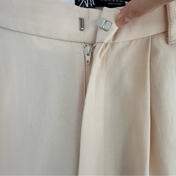 Zara High-Rise Pleated Straight-Leg Wide Leg Trousers XS Cream - Picture 5 of 15